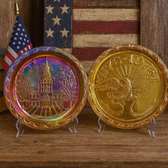 Indiana Glass Marigold Carnival Glass Plate – Independence Hall, 1976 - Picture 2 of 10